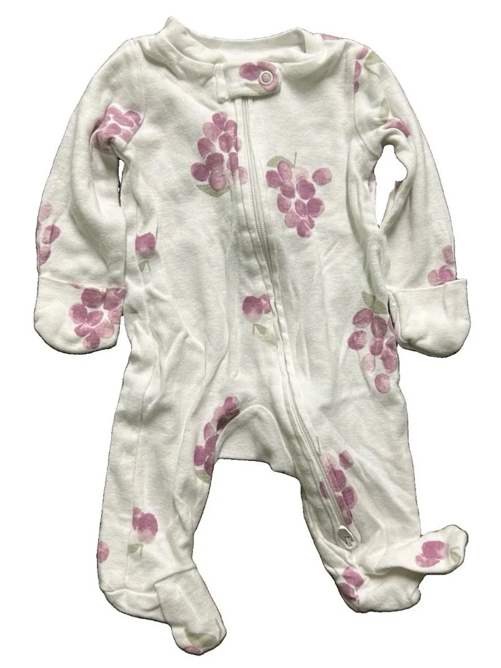 Baby Girl Footie Pajamas Fold Over Mittens 2 Way Zipper Size Newborn